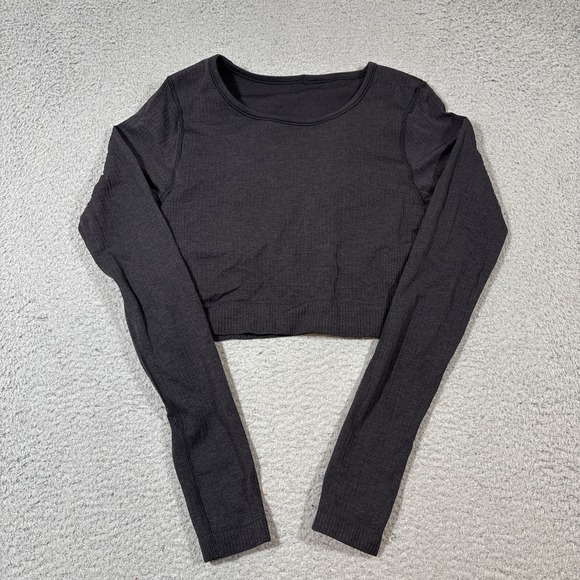 lululemon athletica Tops - Lululemon Sz 8 Ebb to Street Long Sleeve Shirt Black Ribbed Crop Padded